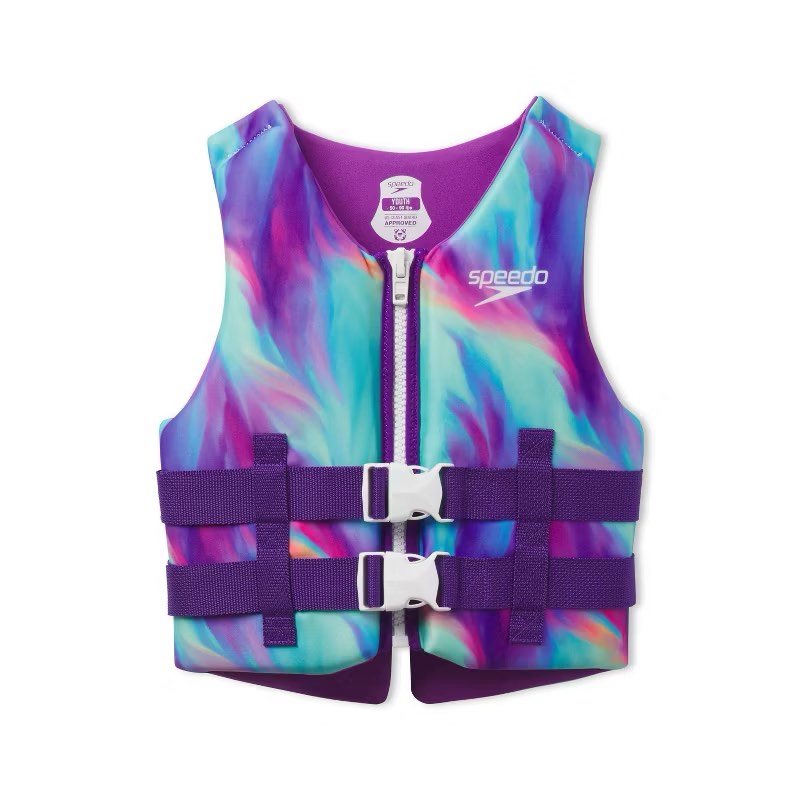 Speedo Youth Girls Watercolor Kids' Life Jacket Vest - Purple: Youth 50-90 lbs, Polyethylene/Polyester, Swim Gear 