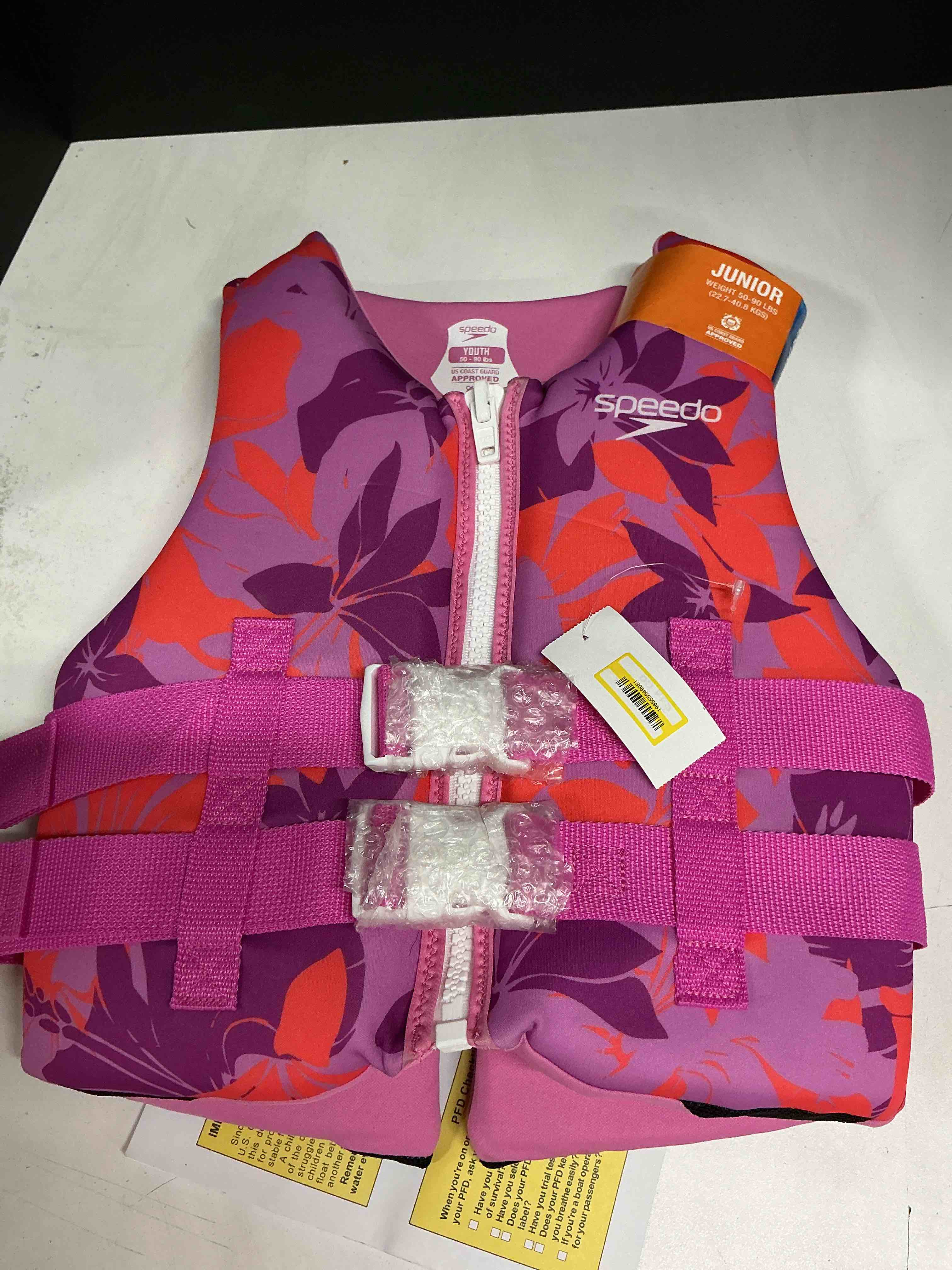 Speedo Youth Girls Watercolor Kids' Life Jacket Vest - Pink: Youth 50-90 lbs, Polyethylene/Polyester, Swim Gear 