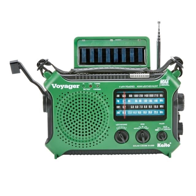 Voyager The Kaito Voyager- Solar & Crank Weather Alert Multibrand Radio with Cell Phone/IPhone & MP3/IPod Charger