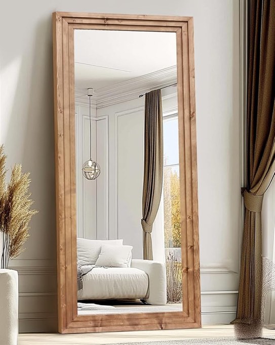 WISSMIELS Full Length Mirror 71"x30", Large Solid Wood Frame Floor Mirror, Leaning Floor Mirror, Sta