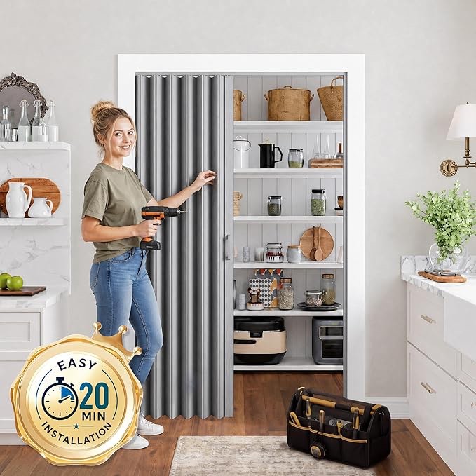 SmartStandard 36" x 80" Accordion Doors Interior, Double Walled Accordion Folding Doors for Closet, 