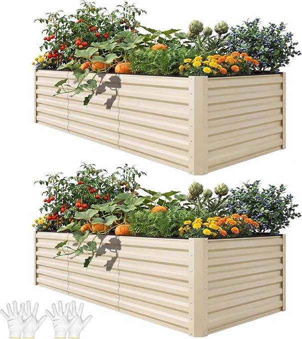 YITAHOME 8x4x2ft 2pcs Large Raised Garden Bed Kit, Galvanized Metal Planter Box with Gloves & Safety