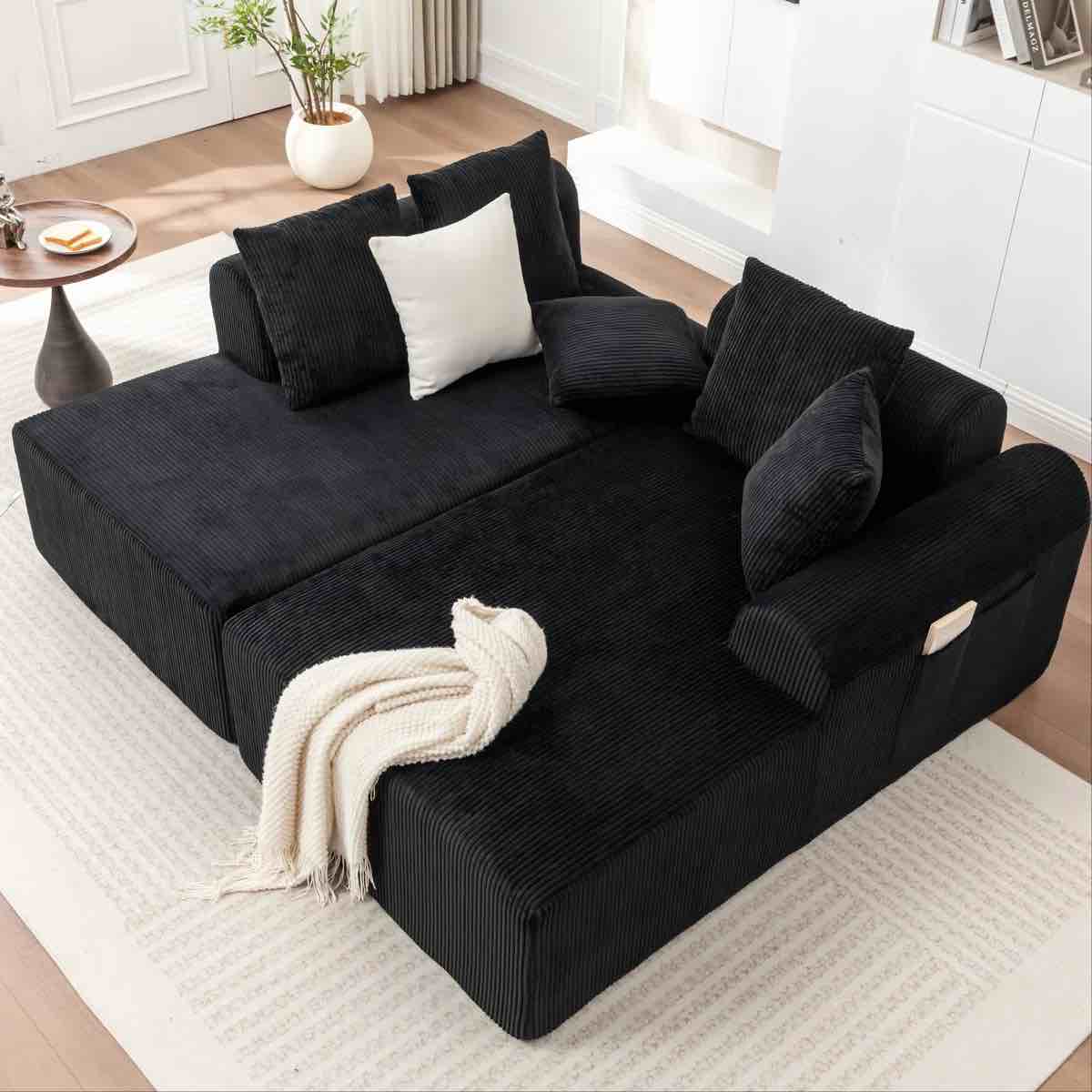 108"cloud boneless couch,modular sectional sofa with deep seat l-shape,couches for living room bedroom no assembly required (black, reft facing chaise) by wrought studio
