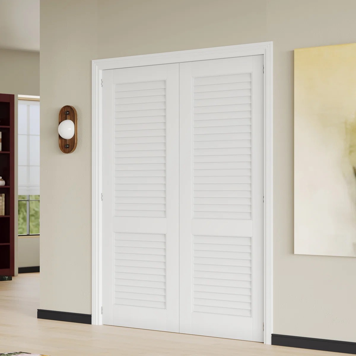 Prehung Door Double Panel Interior Door MDF Modern Louvered Design Pantry Door With Adjustable Jamb & Hardware