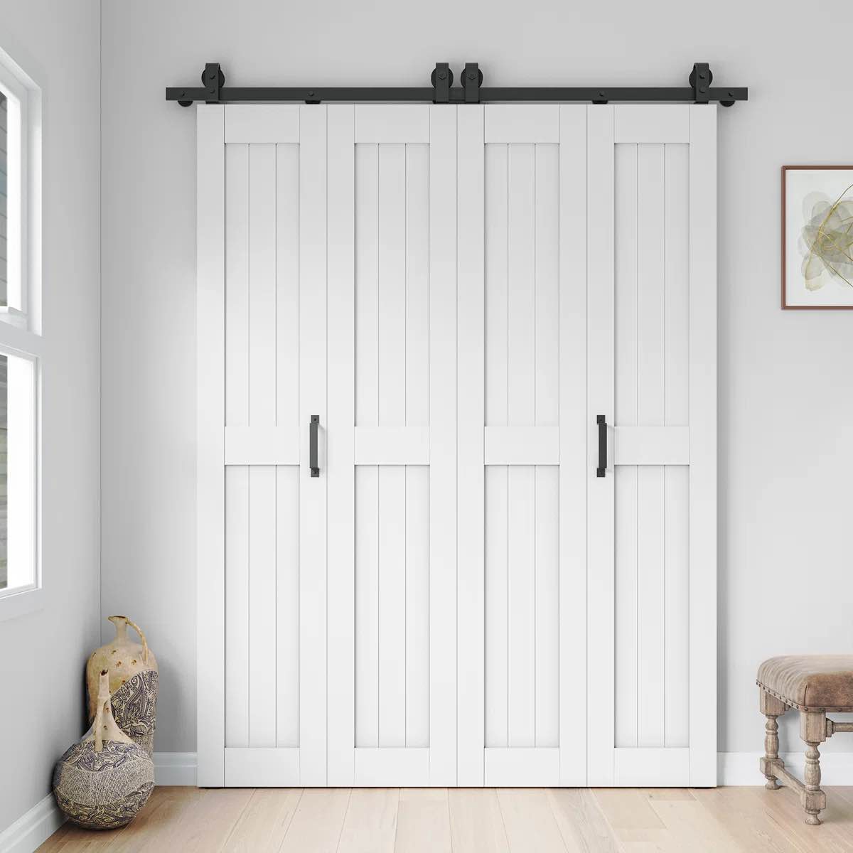 SMARTSTANDARD	56'' x 84'' Solid + Manufactured Wood with Installation Hardware Kit Barn Door 	