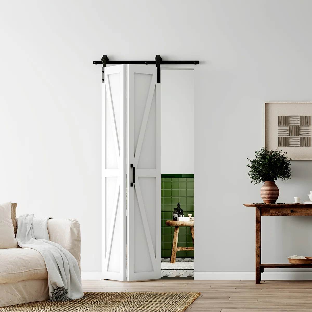 white primed wood 3-panel bi-fold door size: 48" x 80"