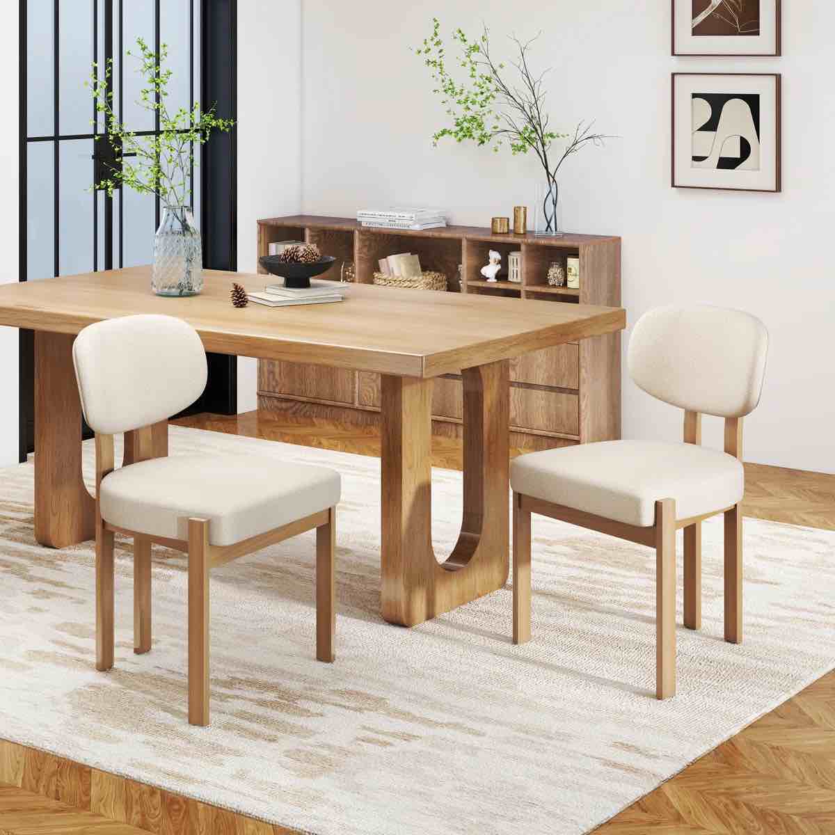 solid wood dining chairs set, modern farmhouse fabric upholstered dining room chair kitchen chairs wood leg accent chairs for dining room, living room, bedroom (only chairs)