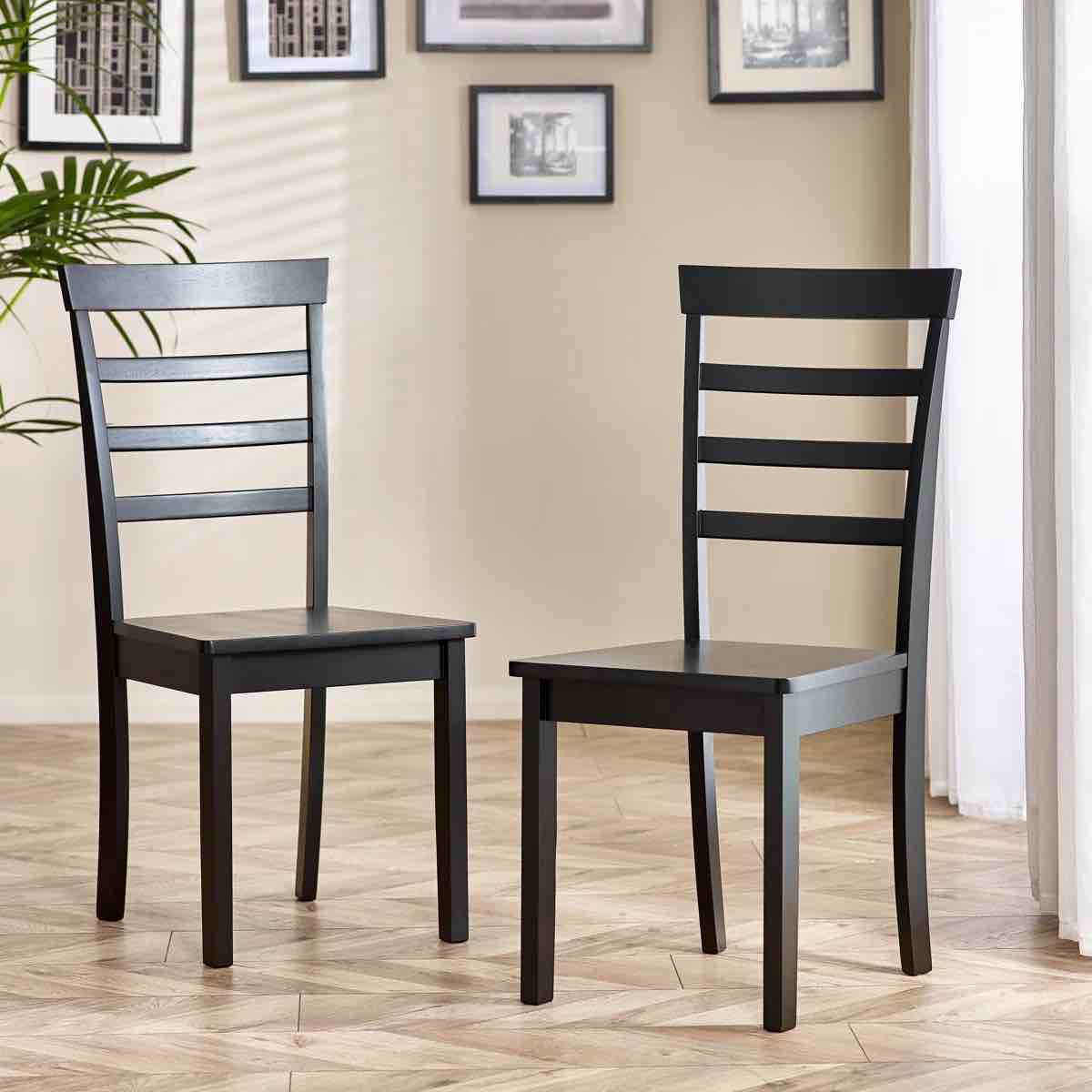 Whitley Solid Wood Dining Chairs - Traditional Rustic Farmhouse Kitchen Style (Set of 2)
