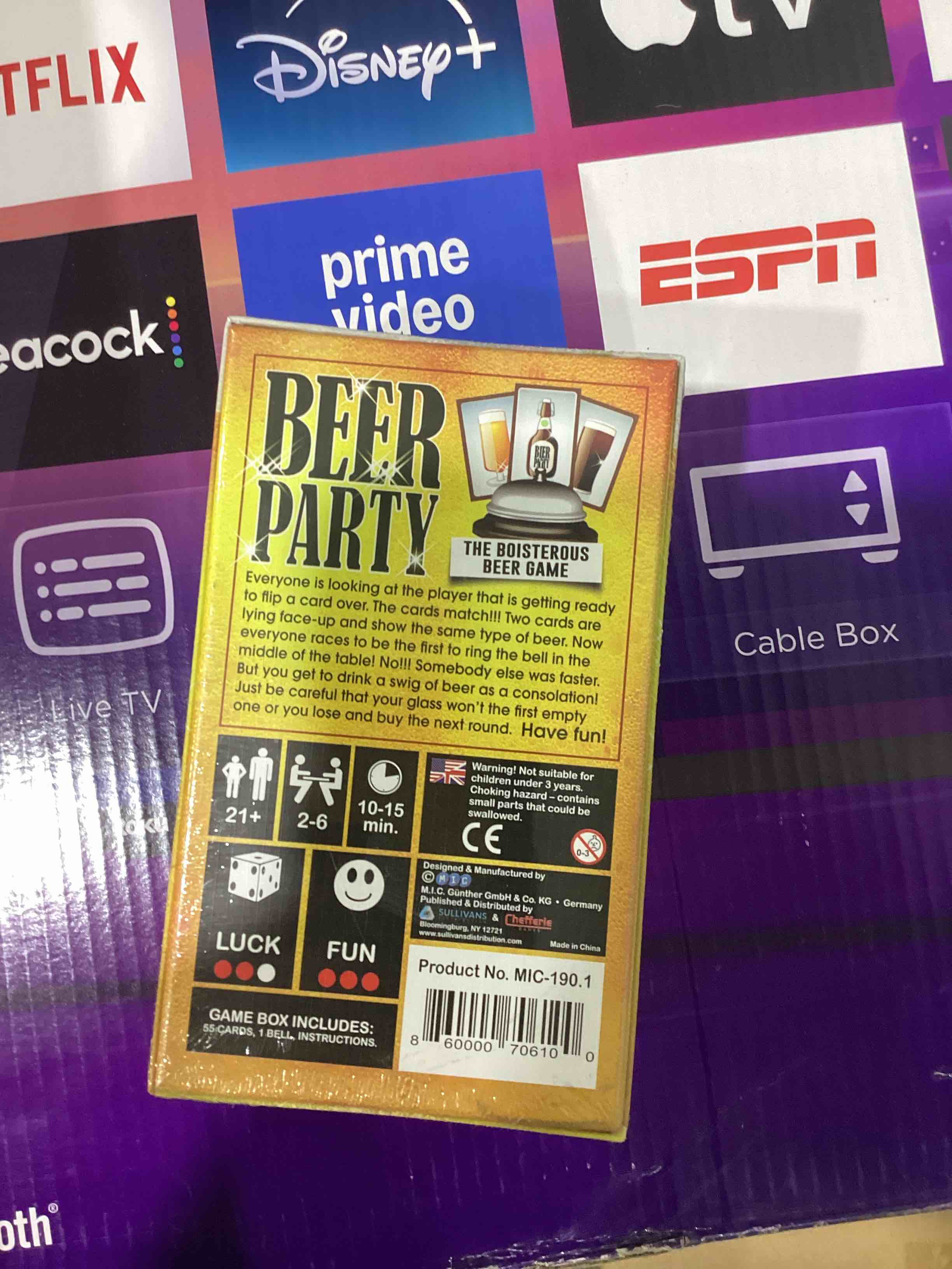 Condition photo showing New/Like New for beer party game