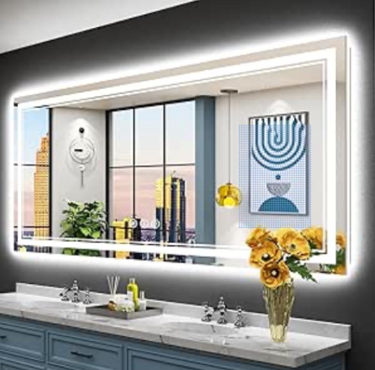 aevar super bright front & back led lighted anti-fog aluminum alloy framed tempered glass bathroom/vanity mirror with etl & 3-year warranty