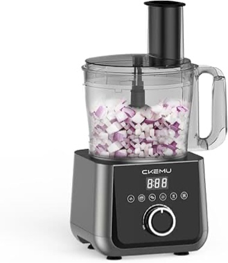 CKemu Smart Food Processor and Vegetable Chopper, 12 Cup Bowl, 6 Functions for Chopping, Slicing, French Fries, Purees & Dough, Food Chute & Pusher, Silver