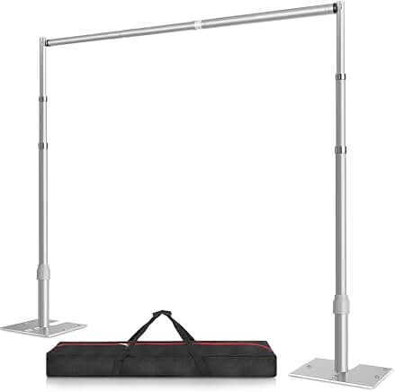 10x10 pipe and drape stand kit, heavy duty backdrop stand adjustable, sturdy metal back drop decoration frame with flat base for parties, flower wall, wedding, event,trade shows, photo shoot
