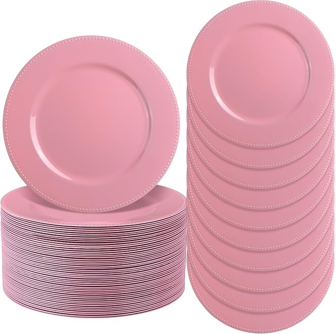 Condition photo showing Good Condition for dandat 50 pack 13 inch charger plates plastic round dinner plate with beaded rim reusable charger service plates reliable dinner chargers for wedding party dinner table decoration