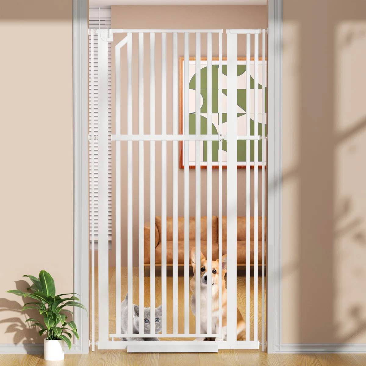 63" extra tall cate gate, width adjustable pressure mounted auto-close pet gate by archie & oscar