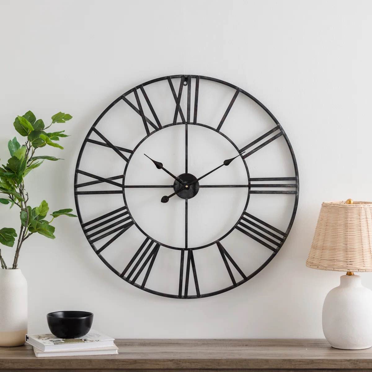 solange round metal farmhouse wall clock by steelside