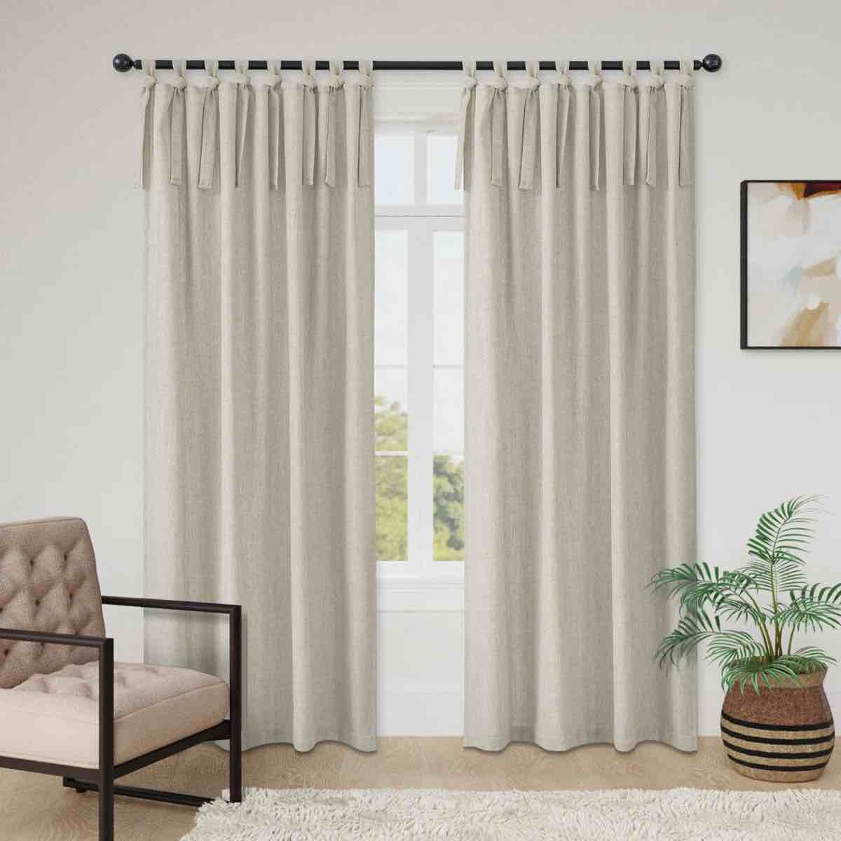 linen texture tie top light filtering curtain pair(2 panels)
