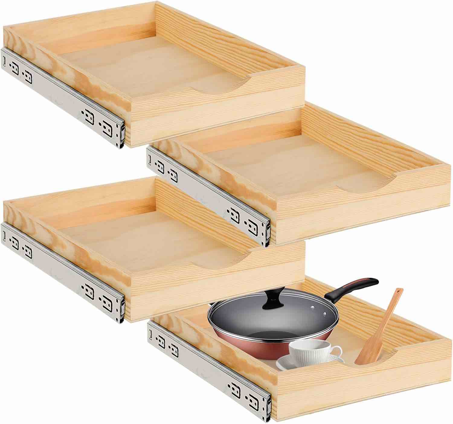  4 set wooden pull out drawers for cabinets 15 x 21in pull out cabinets organizer,cabinet pulls out shelves soft close slide outs for kitchen under sink