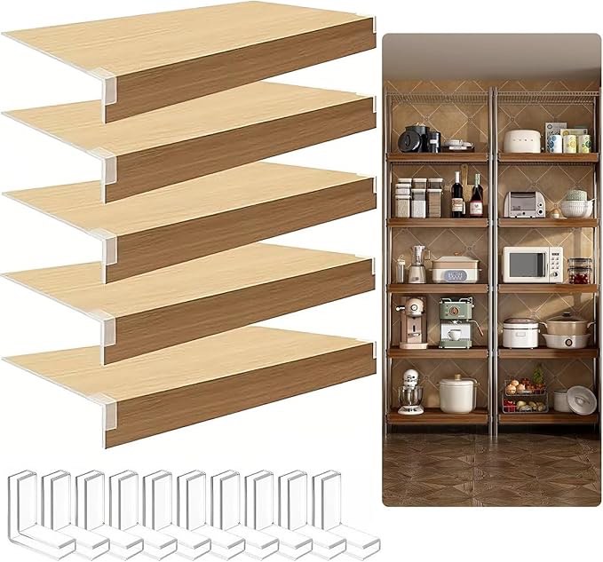wire shelf covers for pantry, 12 * 30 inch wire rack cover for shelves, 5 pcs covers for wire shelves pvc wood-look faux 0.31-inch thick easy to cut install wires shelf for kitchen, closet