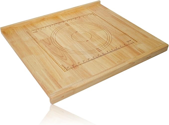 24" x 20" reversible wooden pastry board wood pasta board with lip bread board cutting board chopping board pie board with engraved ruler for counter top kitchen-brown