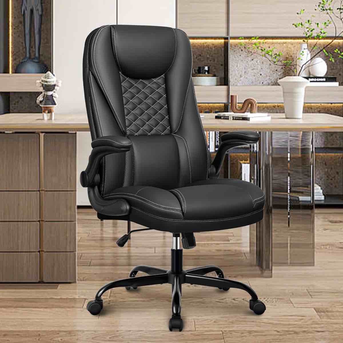 loriece ergonomic executive chair with flip-up armrests by inbox zero, black