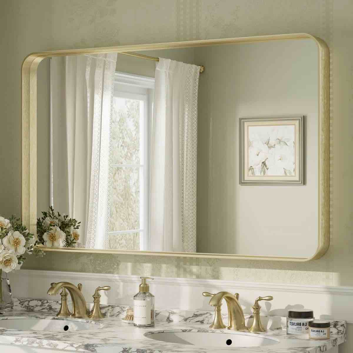 aevar tempered glass and aluminum alloy framed french cleat mounted wall mirror 48x30
