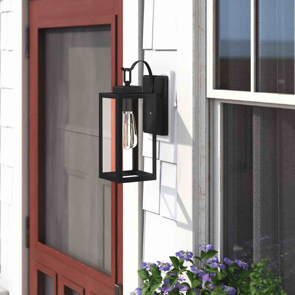 Condition photo showing Good Condition for schlesinger outdoor rectangular clear glass shade wall light