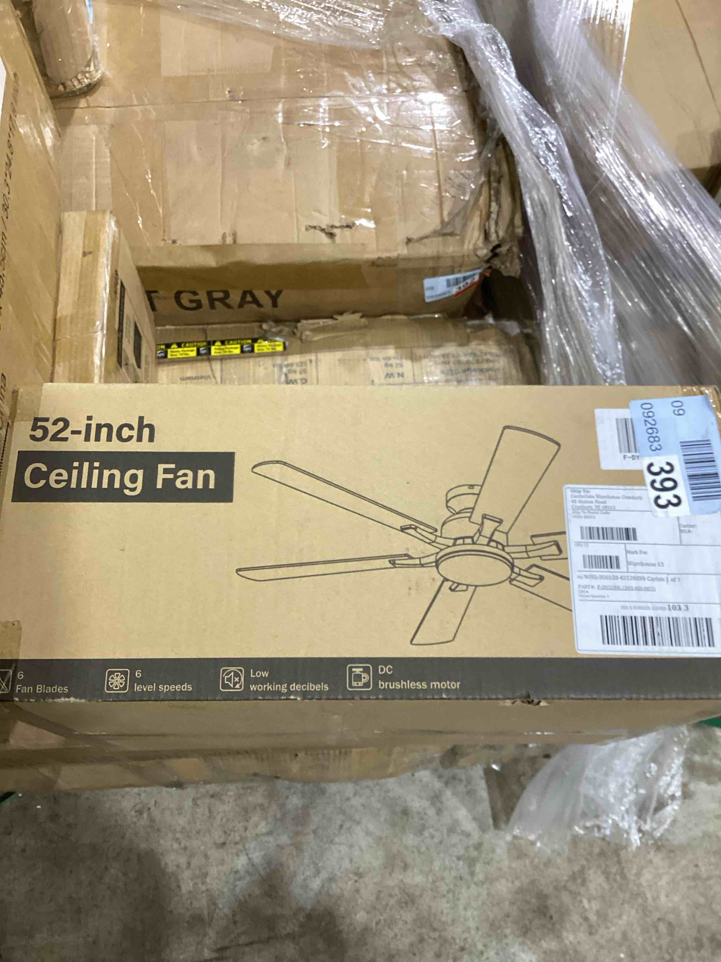 Condition photo showing New/Like New for aaron 52" indoor/outdoor modern brown blade waterproof plug-in ceiling fan with light and remote control for patios & covered spaces