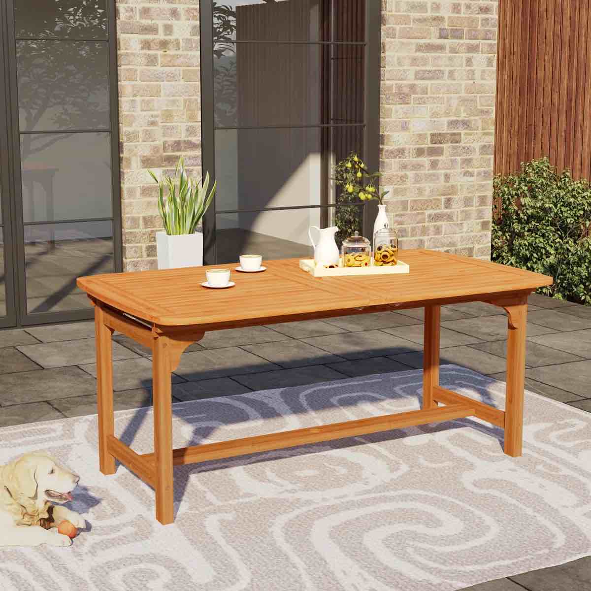 Condition photo showing New/Like New for tameyah rectangular acacia extendable outdoor dining table with umbrella hole , 94.5'' in. w 35.45'' in. d