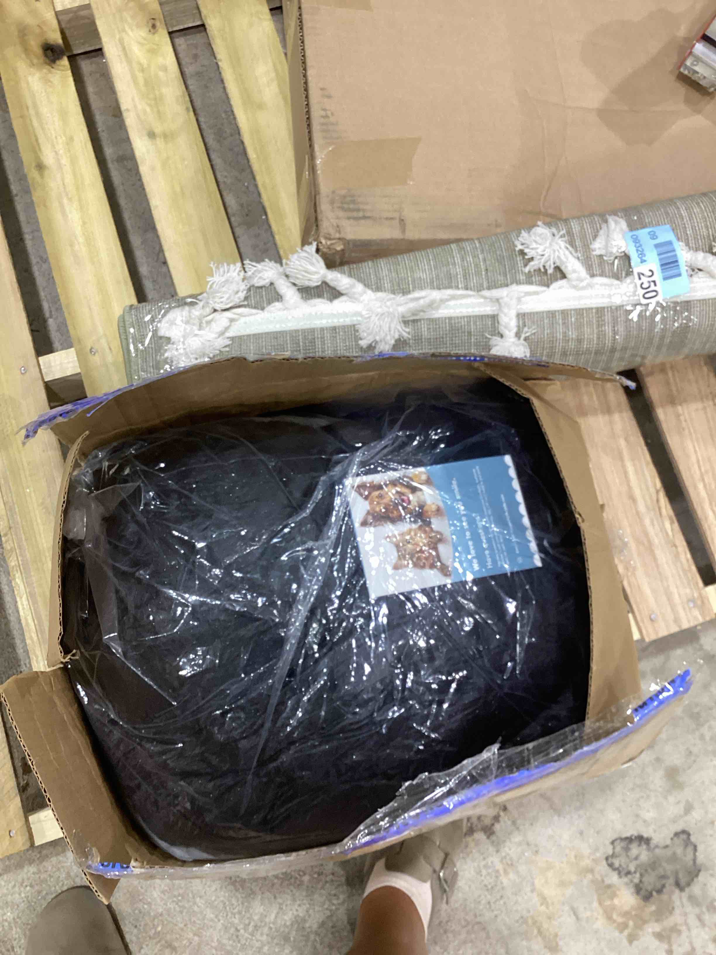 Condition photo showing Good Condition for calming dog bed for home, anti-anxiety round donut cuddle pet beds, dog beds with plush faux fur,washable,warm dog bed size: extra large (34" w x 34" d x 8" h), color: gray