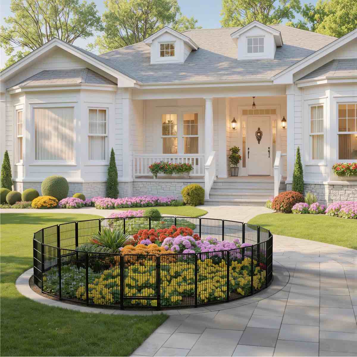 24 fence panels) no dig easy install metal fence, decorative fence ideal for garden fencing for dogs, temporary fence or garden fence animal barrier