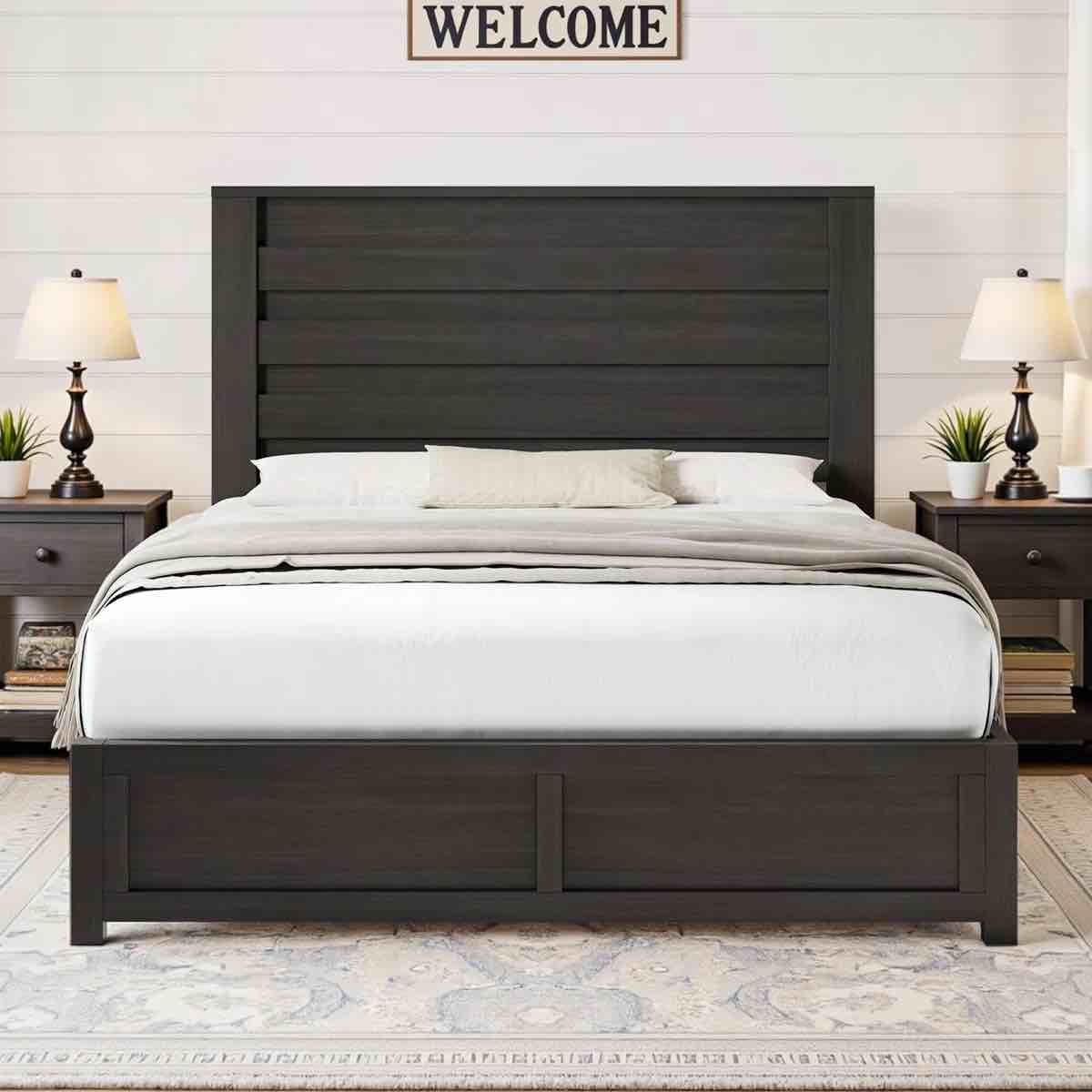 louby 49" farmhouse queen platform bed, black by ebern designs