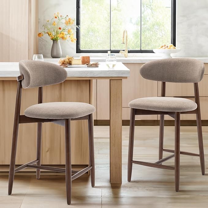 colamy bar stools counter height barstool with back, mid century modern upholstered, with wood legs for kitchen island dining room, camel