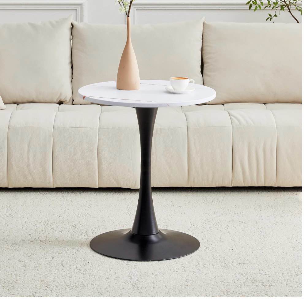 23.6 inch round tulip dining table, modern pedestal base kitchen table for small spaces, cafe, living room - white