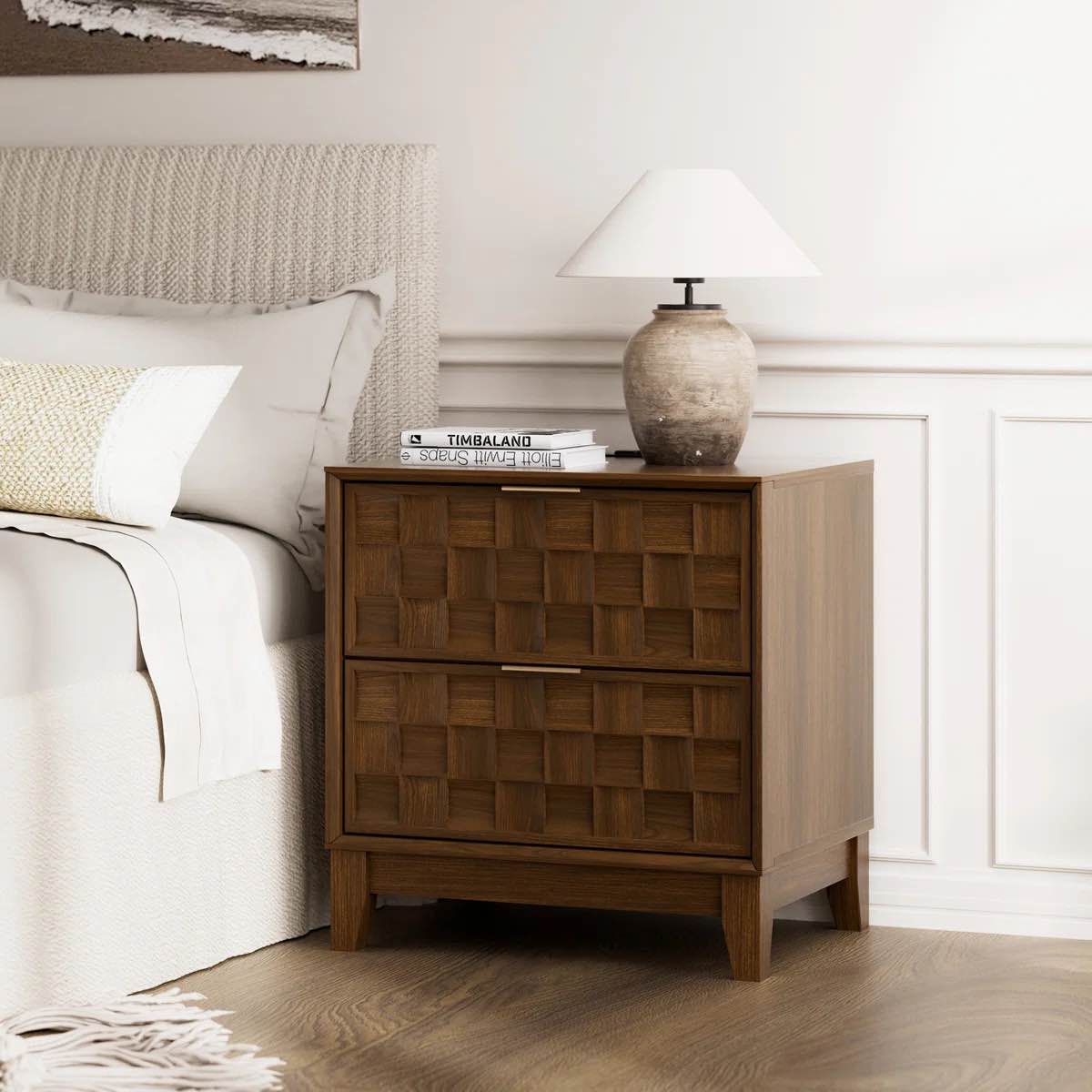 valdean 21" w modern wood drawer nightstand with storage drawer and usb charging port