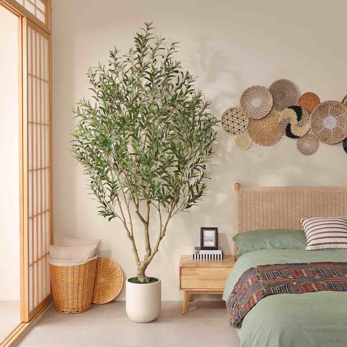 8ft artificial olive tree with 11.4in white planter, tall faux olive trees for indoor