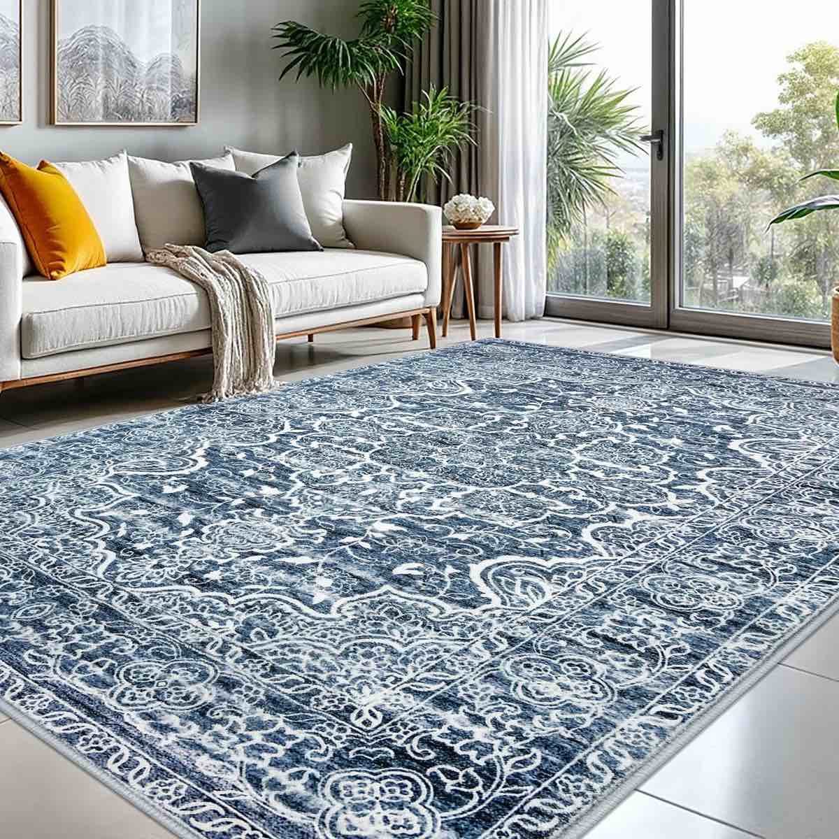 area rugs for living room blue bedroom rugs non slip machine washable rugs ultra soft printed thin floral carpet for dining room