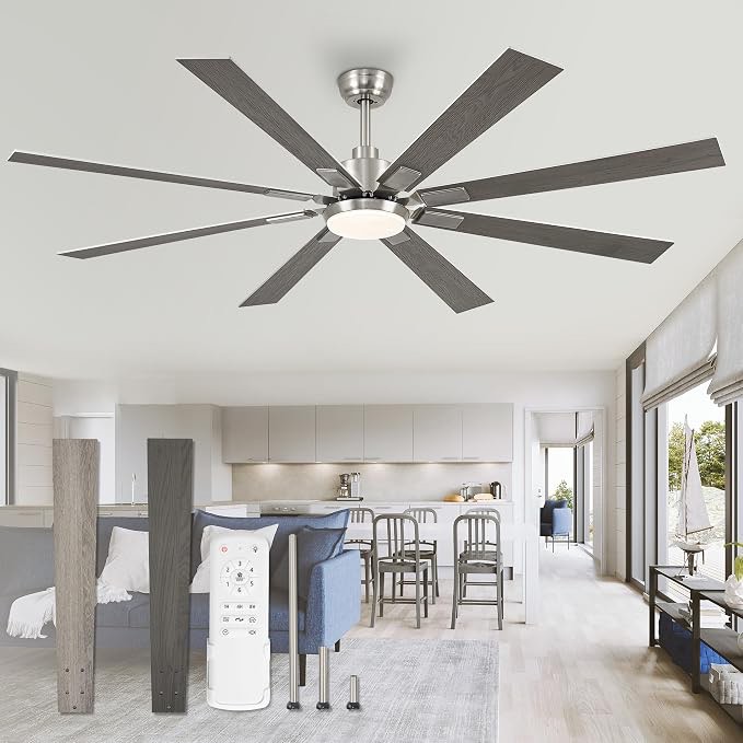 zmishibo 72 inch brushed nickel modern ceiling fans with lights and remote, indoor/outdoor ceiling fan for living room patio, 6 speed reversible quiet dc motor, 3 cct, dual finish blades