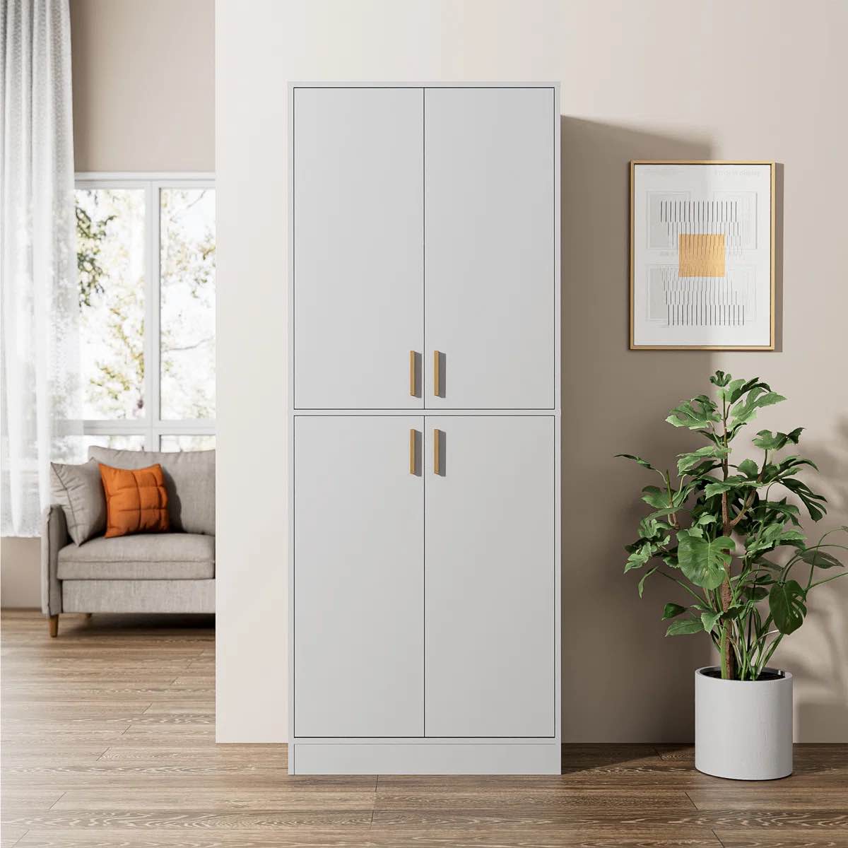 boscombe 71" h kitchen pantry cabinet with 4 doors and 2 adjustable shelves, classic kitchen storage cabinet for dining room, living room