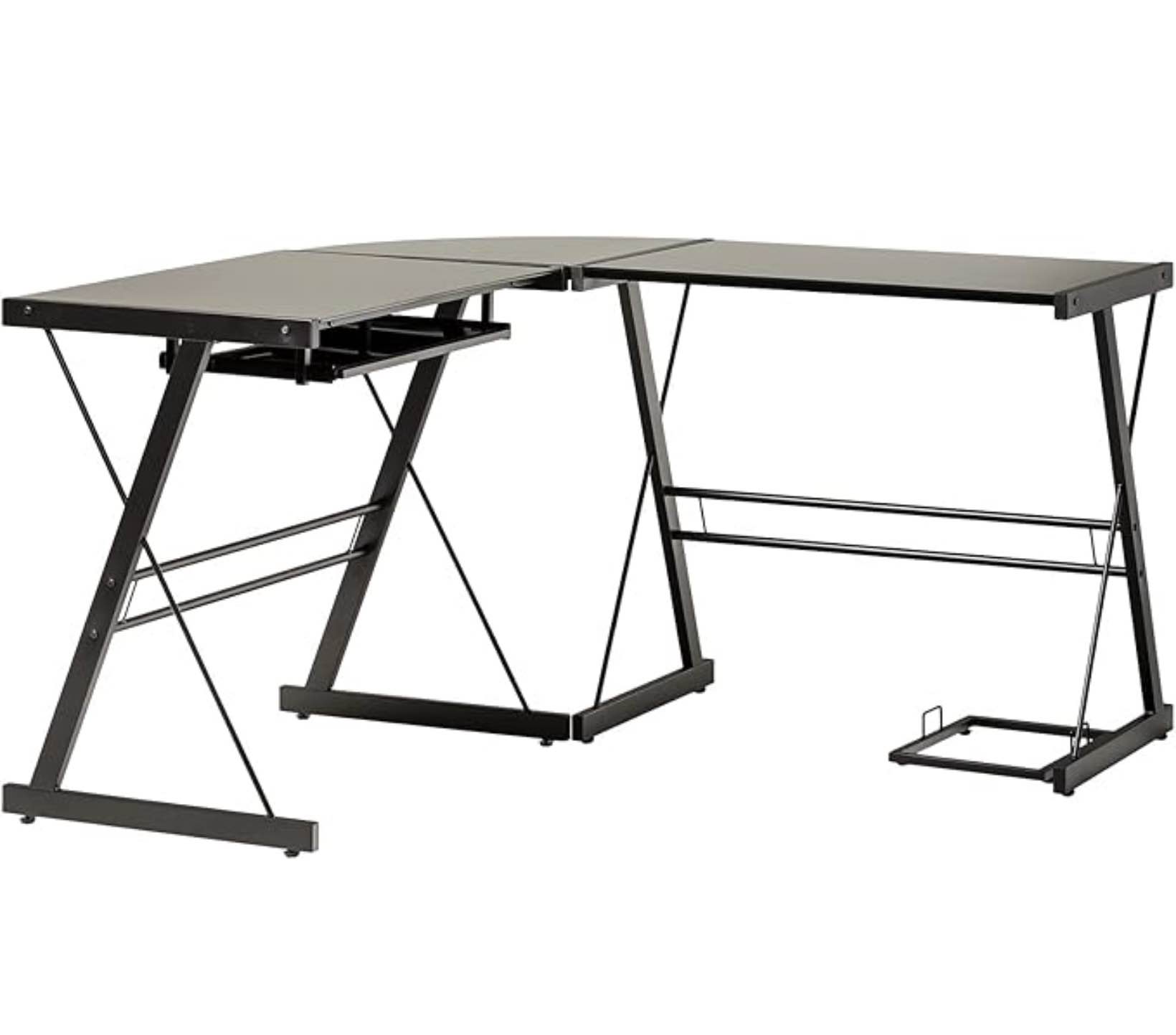 51? modern metal glass corner computer desk - black