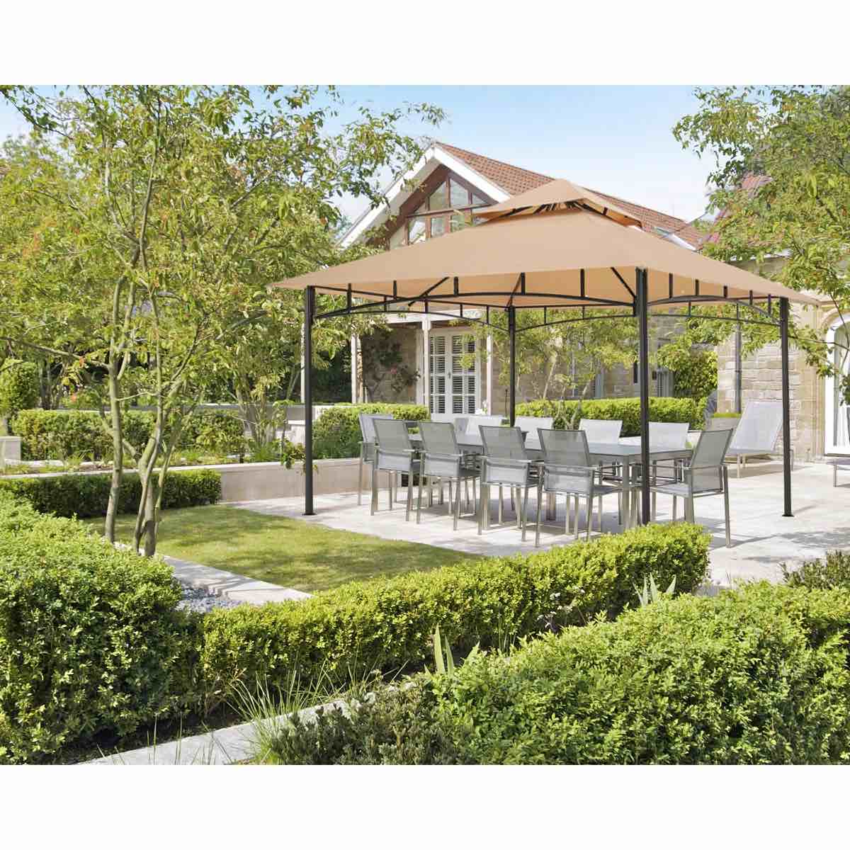 12 foot wide by 10 foot deep, steel patio gazebo the soft roof gazebos beige