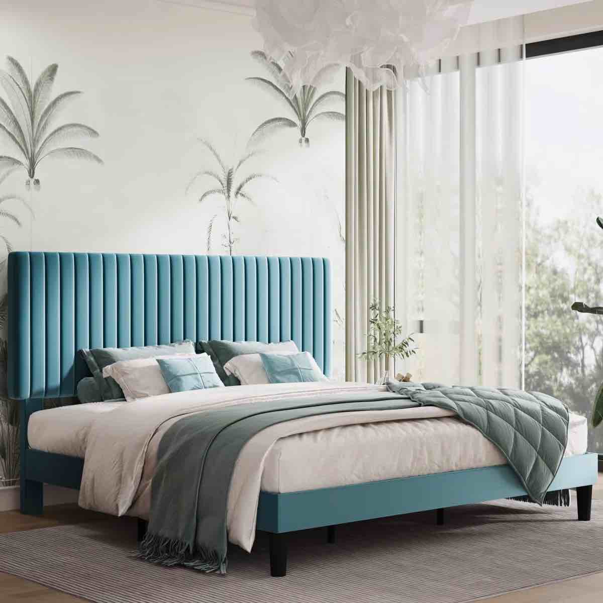 Dunphy Upholstered Platform Bed with Adjustable Headboard Acid Blue