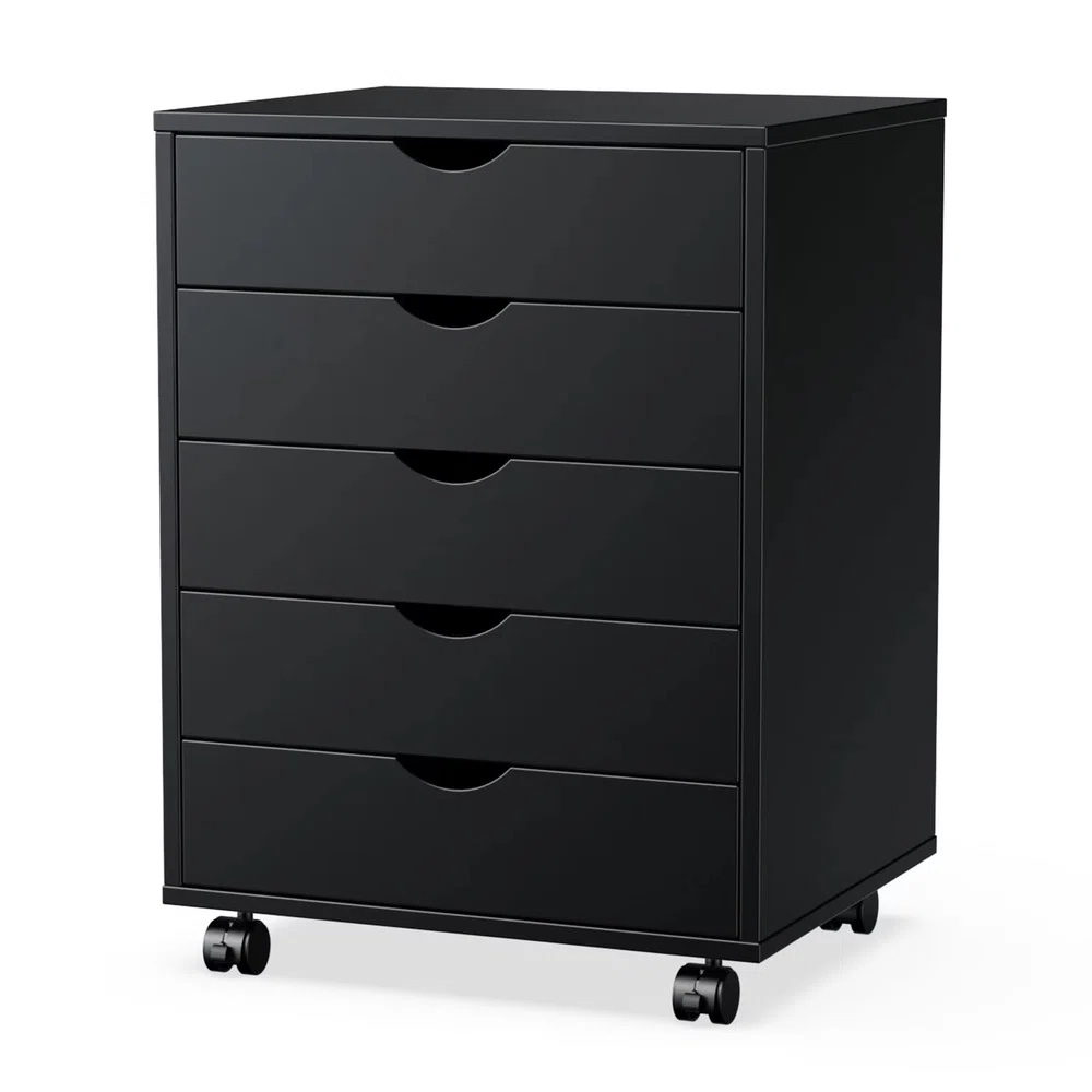 5 Drawer Chest Storage Cabinets Dressers, Wood Dresser Cabinet with Lockable Wheels Mobile Organizer Drawers for Home Office