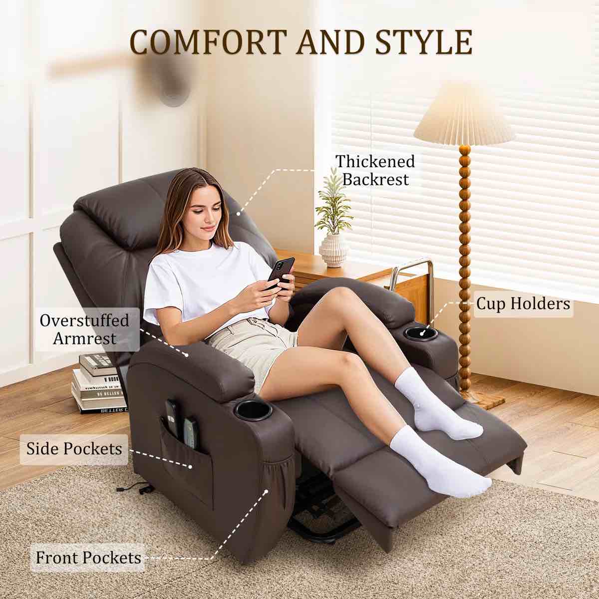power lift recliners, recliner chair with heat and massage for elderly ,electric lift recliner with side pockets and 2 cup holders