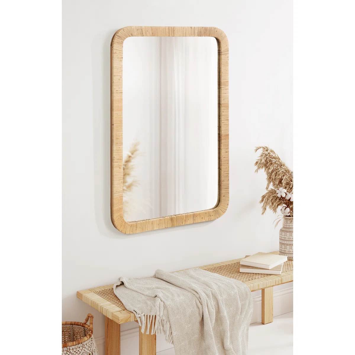 breesport rectangle rattan bathroom wall mirror by joss & main