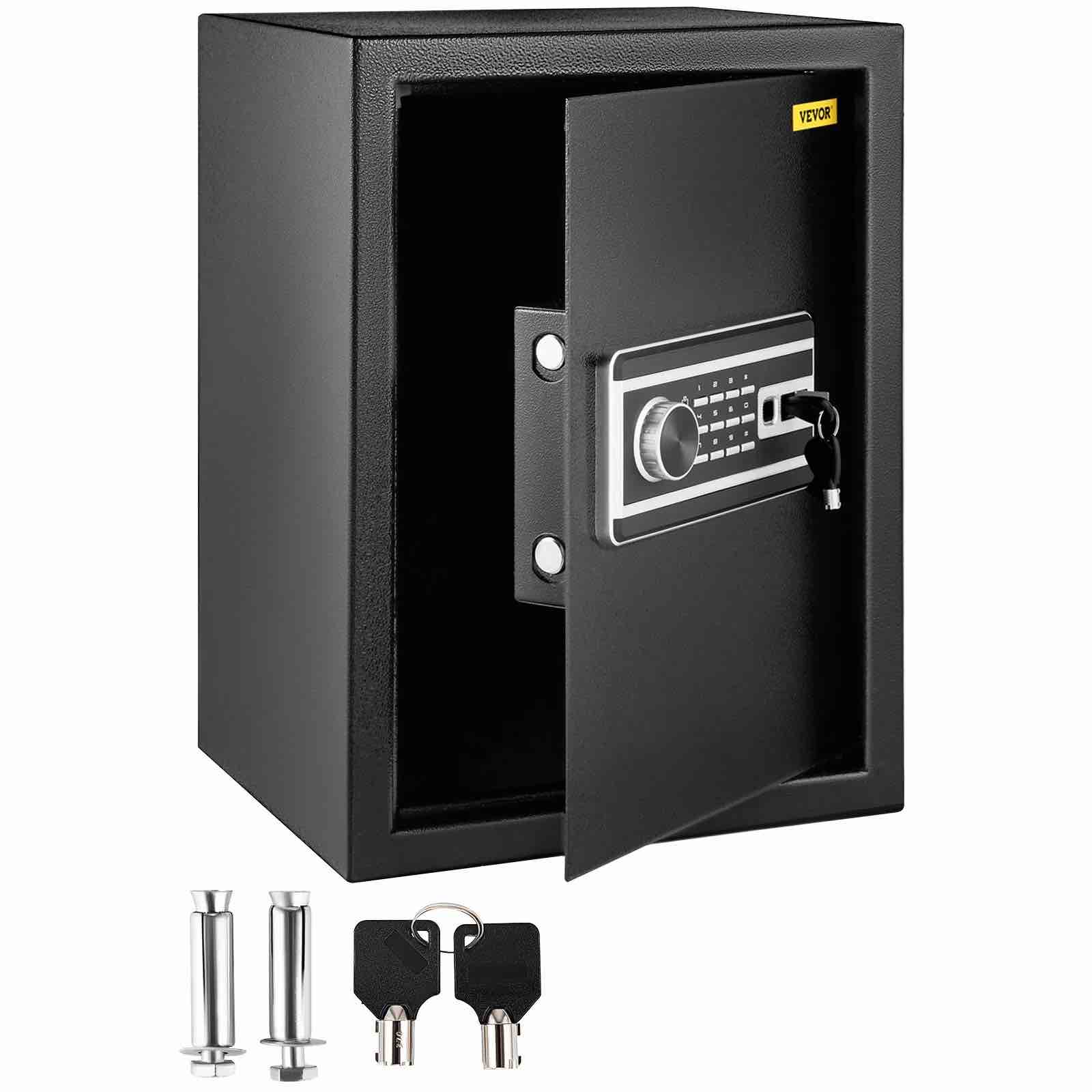 vevor safe box, 2.1 cu.ft fingerprint safe box for money with 2 keys & digital keypad, q235 steel safe box for storing cash, jewelry, pistols, documents, watches in home & office & hotel