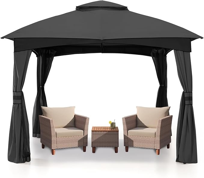 Outdoor Patio Gazebo for Garden with Upgrade Steel Frame and Netting Walls (8x8,Gray)