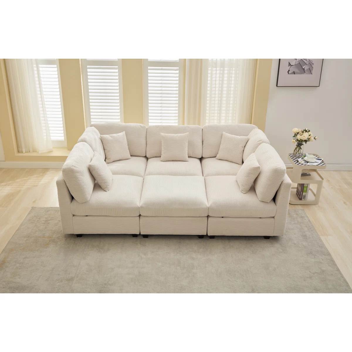 Corduroy sectional couch, cream