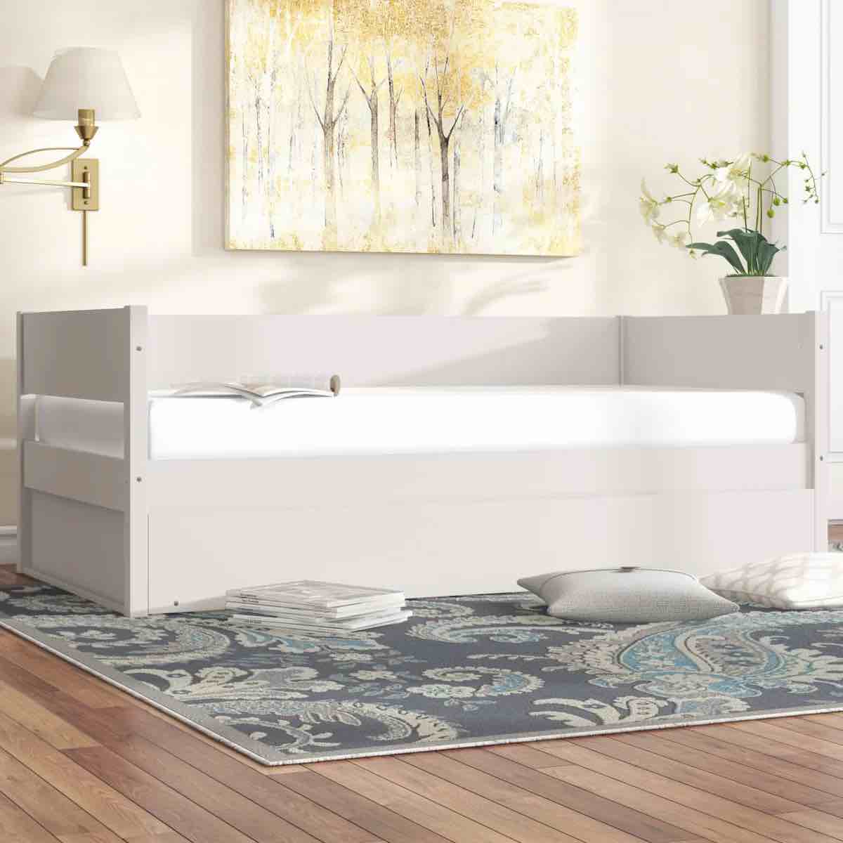 Ashauria Solid Wood Daybed with Trundle white with brown