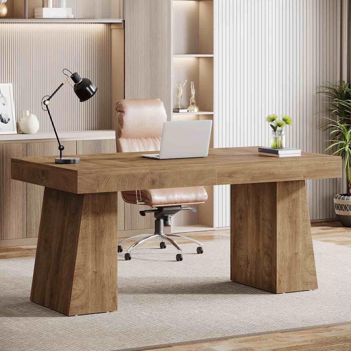 Wolbach 55 Inches Executive Desk with Double Trapezoid Base By Millwood Pines