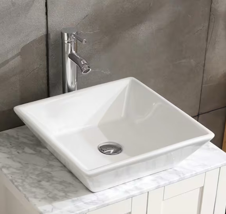 16.5 in. White Ceramic Square Vessel Sink (sink only)